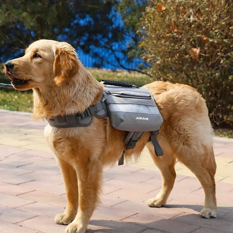 Reflektierende Oxford Hunde Weste Outdoor Haustier Rucksack mit Seitentaschen   Haltegriff - Grau