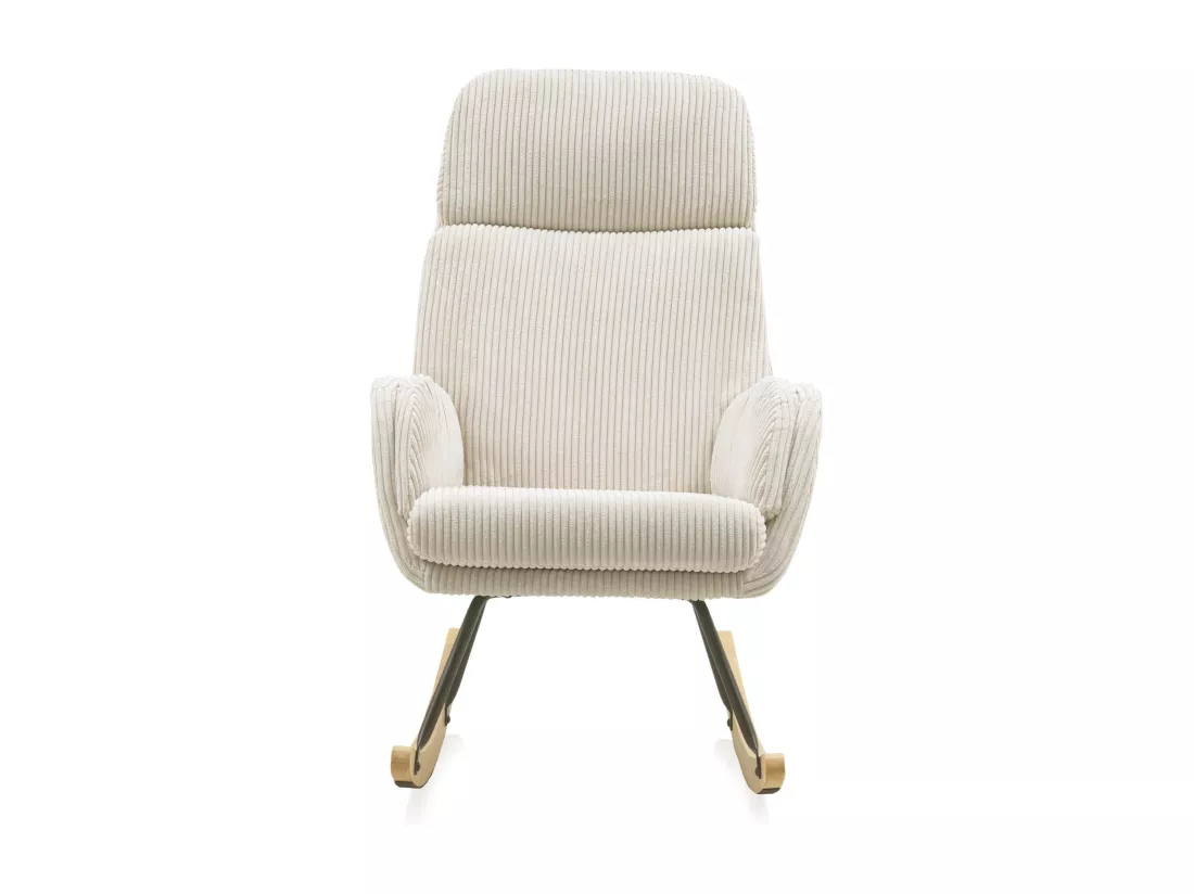 Chaise à bascule tapissée blanc, pieds en métal