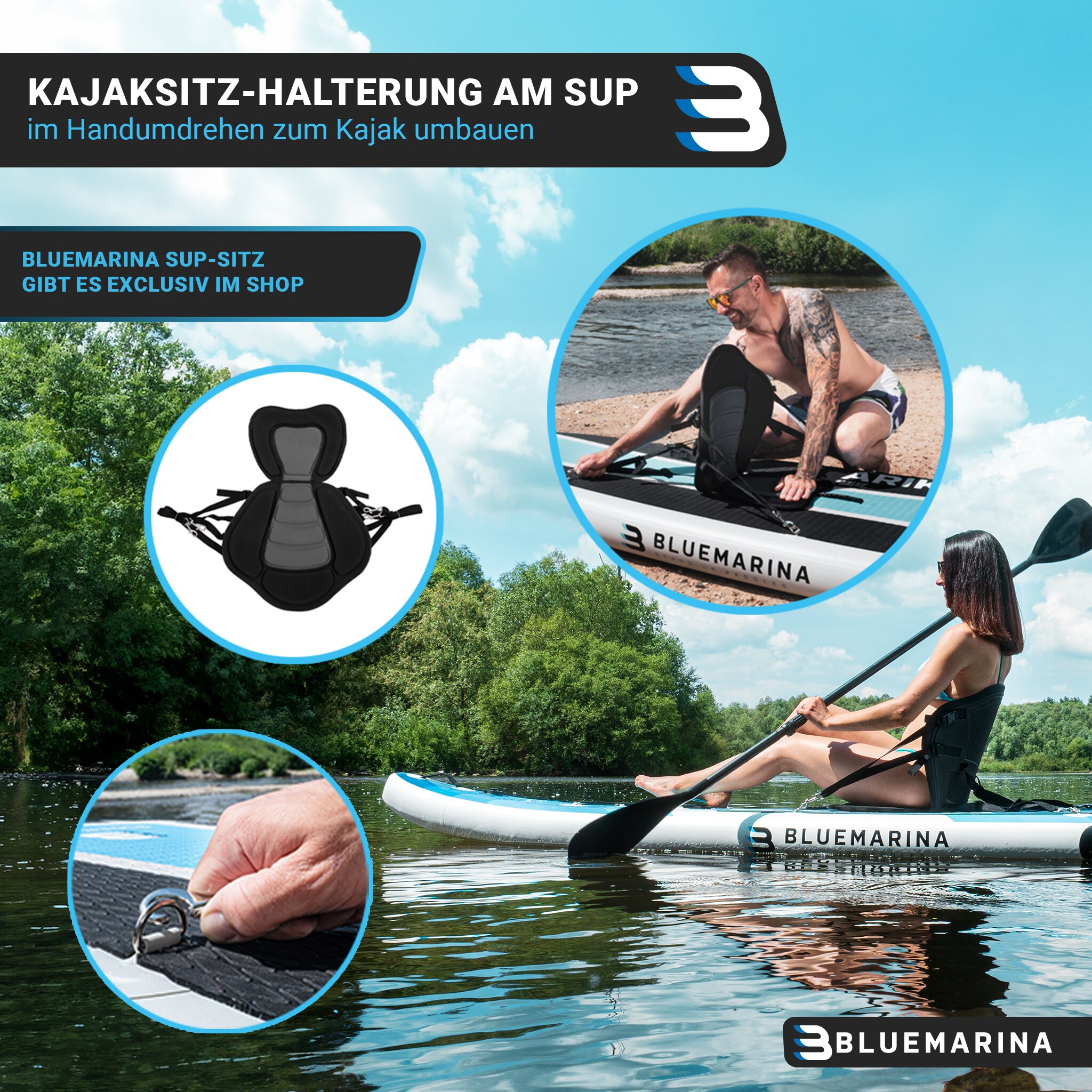 Bluemarina SUP Board Ariki, Stand Up Paddle aufblasbar mit Paddel, Pumpe, Rucksack, 5J Garantie (325x86x15cm / 10'8