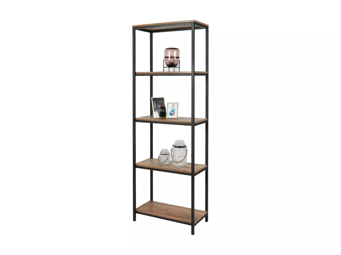 Étagère ouverte à 5 niveaux – 60x30x180 cm, coloris chêne foncé et noir – Collection OAKLANDER