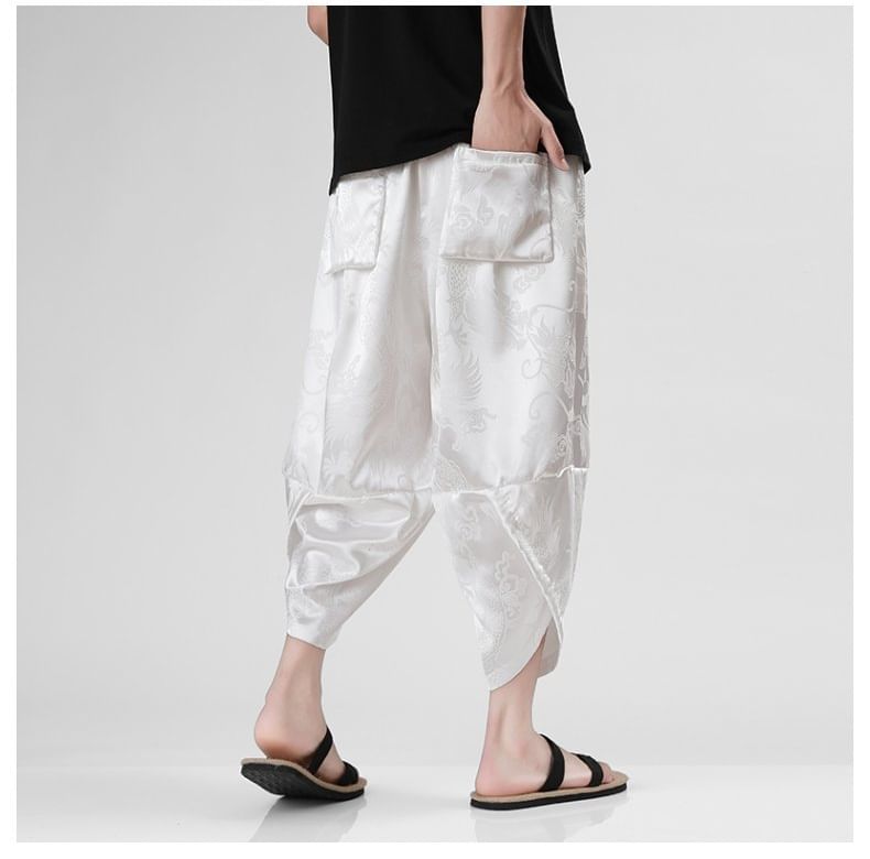 Lefitt - Cropped baggy broek met trekkoord en jacquardmotief