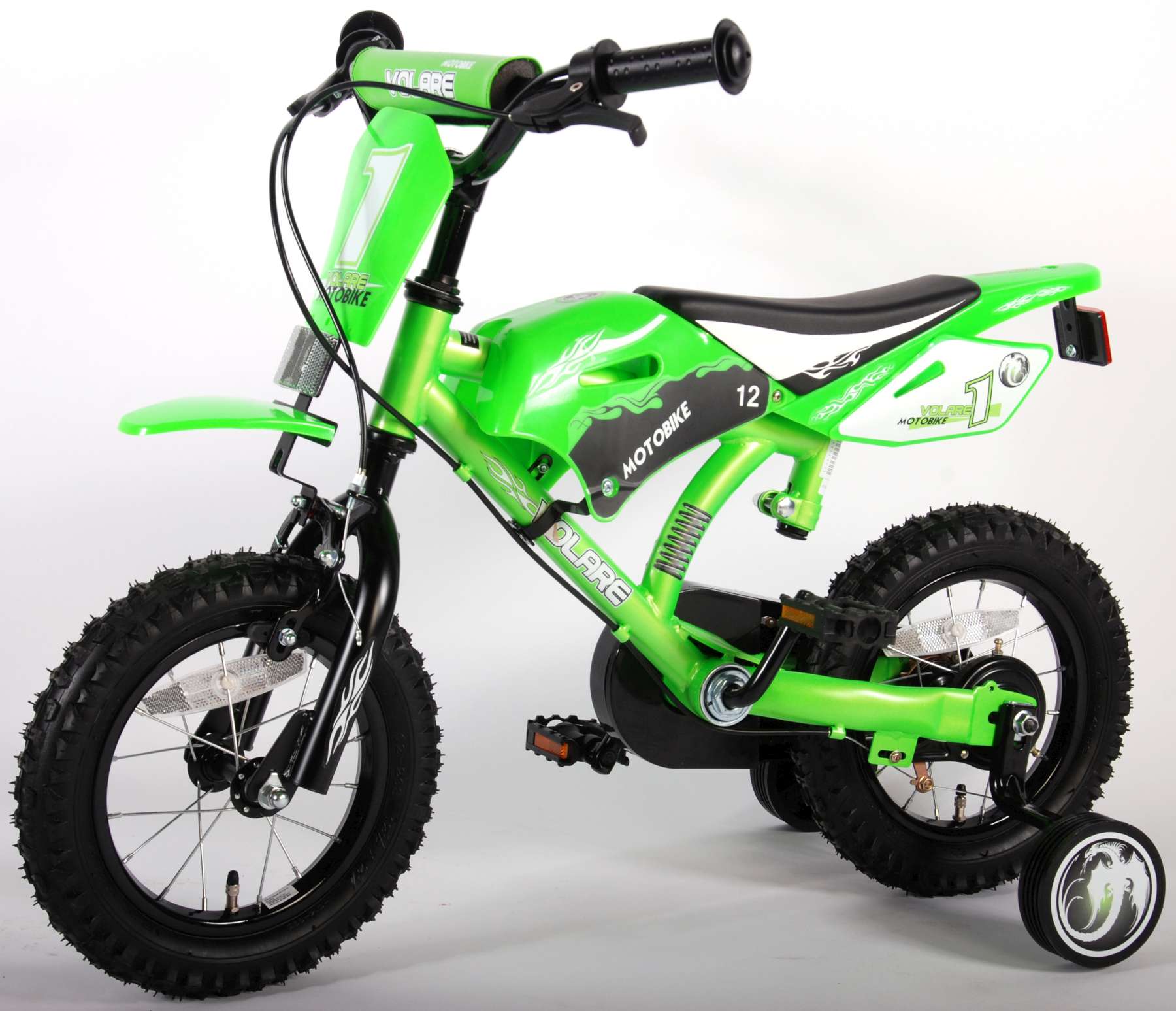 TPFSports Motorrad Kinderfahrrad - Jungen - 12 Zoll - 2 Handbremsen - Grün