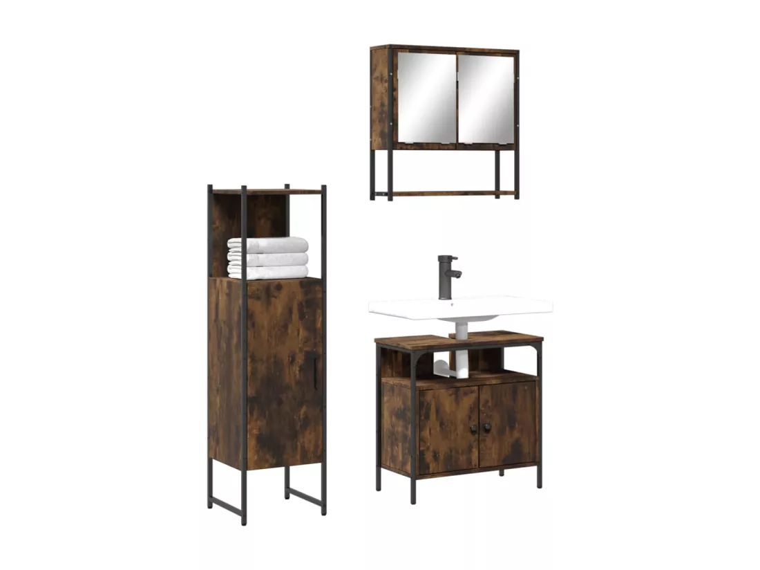 Ensemble de meubles de salle de bain 3 pcs Chêne fumé