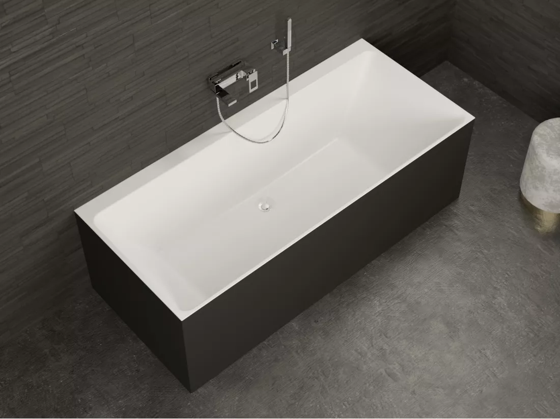 Baignoire semi-îlot Murale COBALT 170 Noire L. 170 x l. 75 cm, by SPALINA