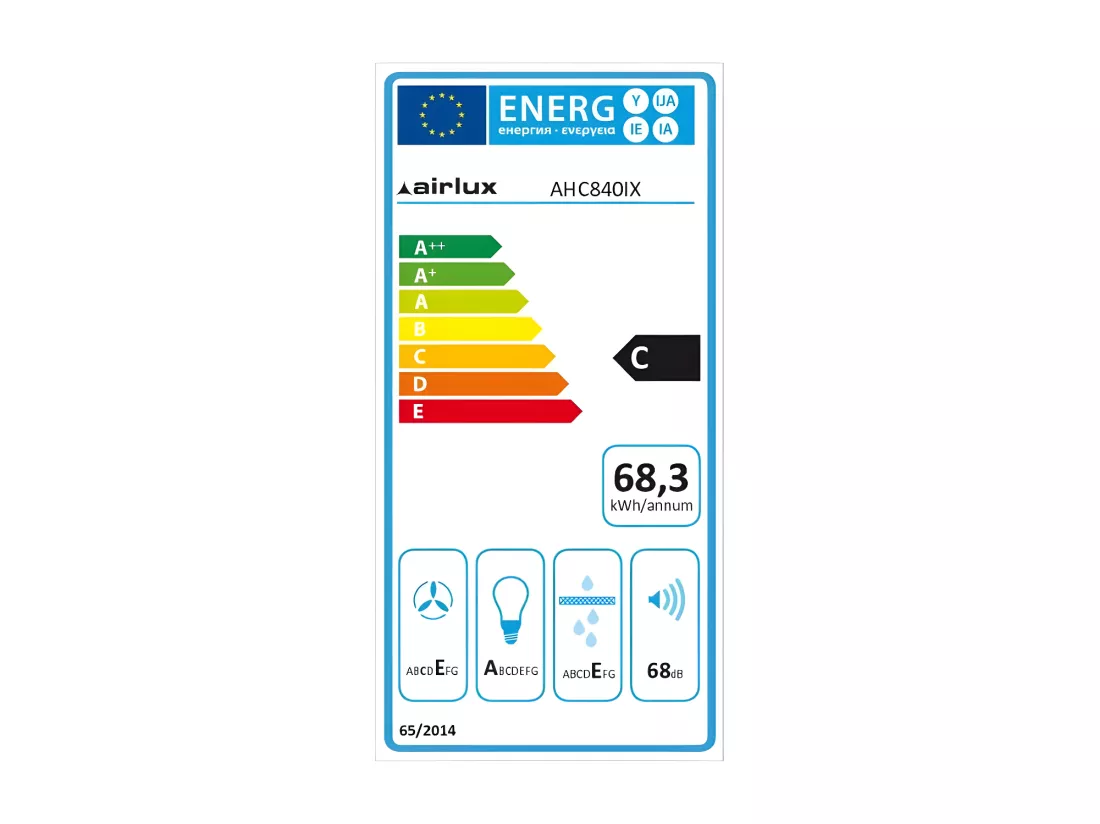 Hotte visière 345m³/h AIRLUX 80cm, AHC 840 IX