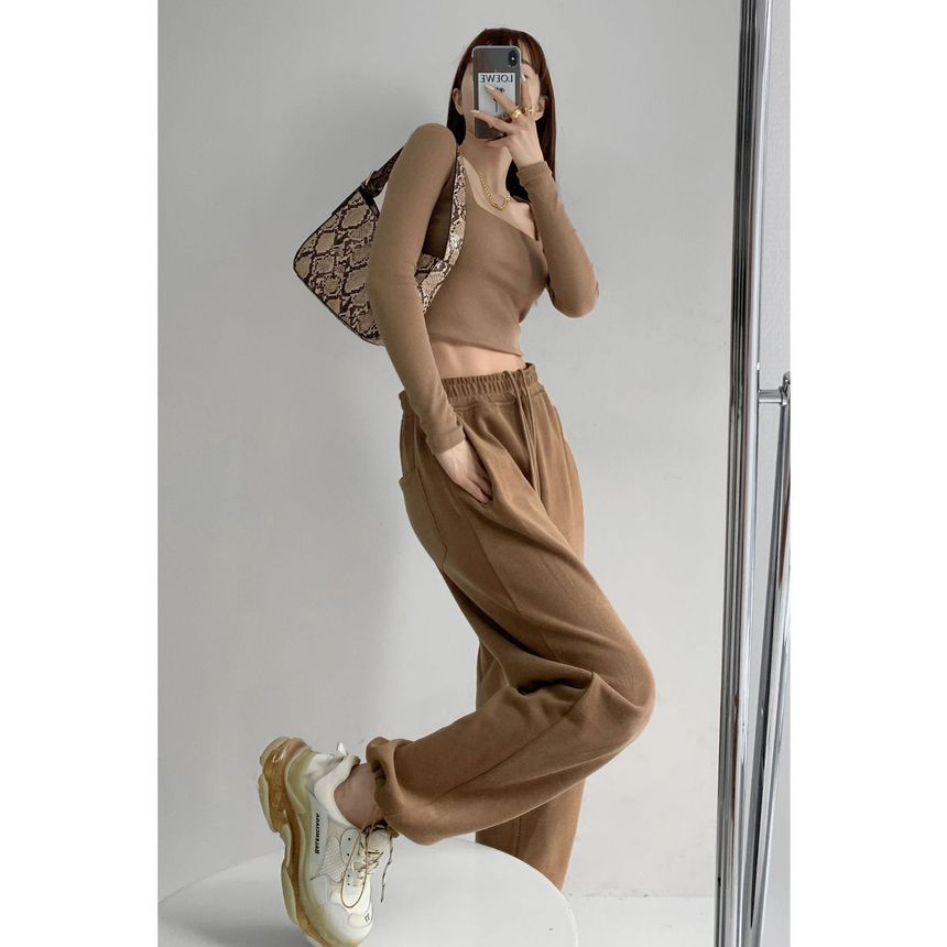 KONGER - Hoge taille effen joggingbroek