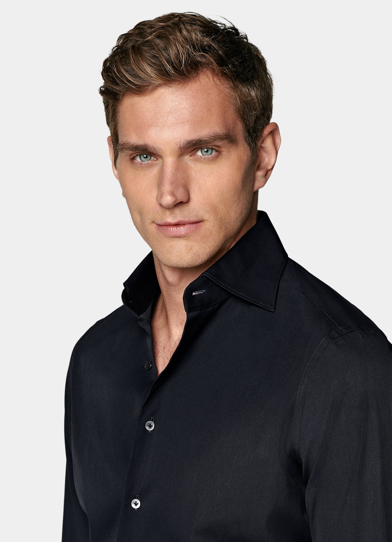 Chemise coupe très ajustée en popeline bleu marine