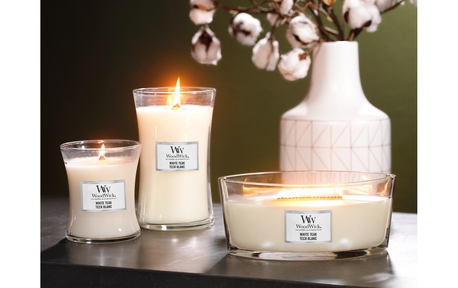 Woodwick Duftkerze »White Teak Ellipse«