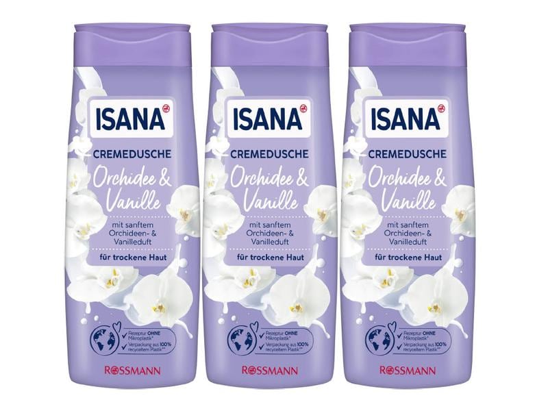 Isana Duschcreme Orchidee 3 x 300 ml Pflegendes Duschmittel mit sanftem Orchideen- und Vanilleduft