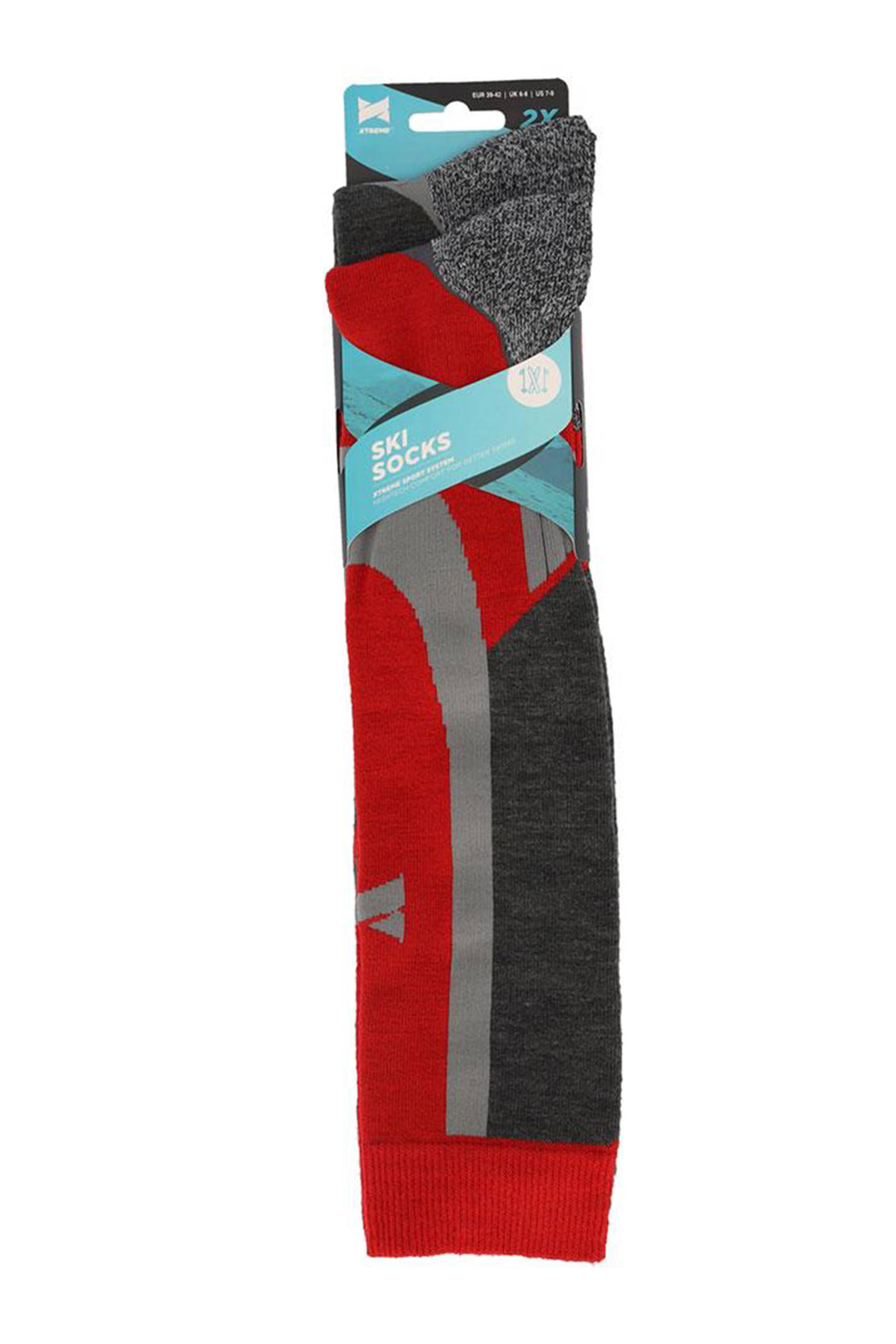 Xtreme skisokken - set van 2 rood/grijs