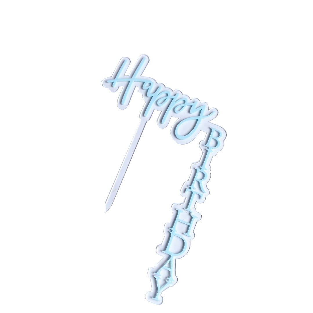 (13x18cm) Kuchenstecker Happy Birthday Vertikaler Tortenstecker Topper Dekoration für Torten / Kuchen - Hellblau
