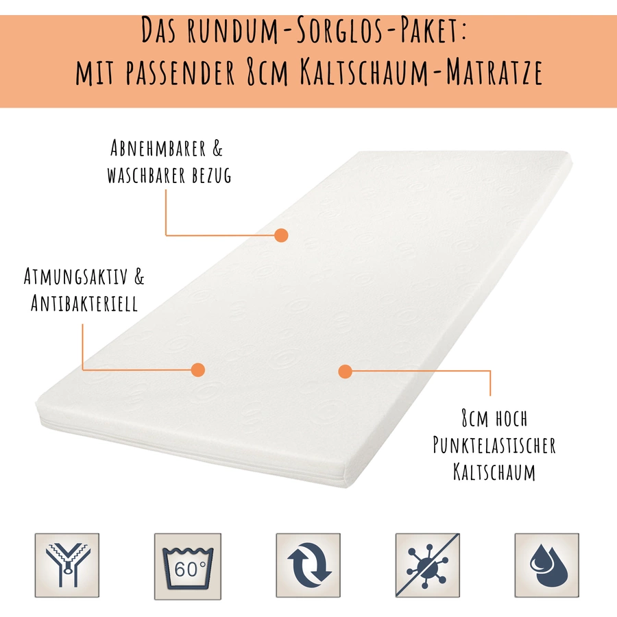 Kids Collective Kinderbett Jugendbett 90x200 mit Schublade & Lattenrost weiß mit Matratze