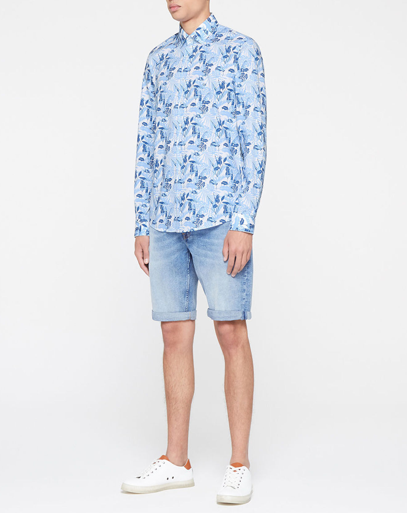 Calvin Klein Chemise slim imprimée Palmiers bleue