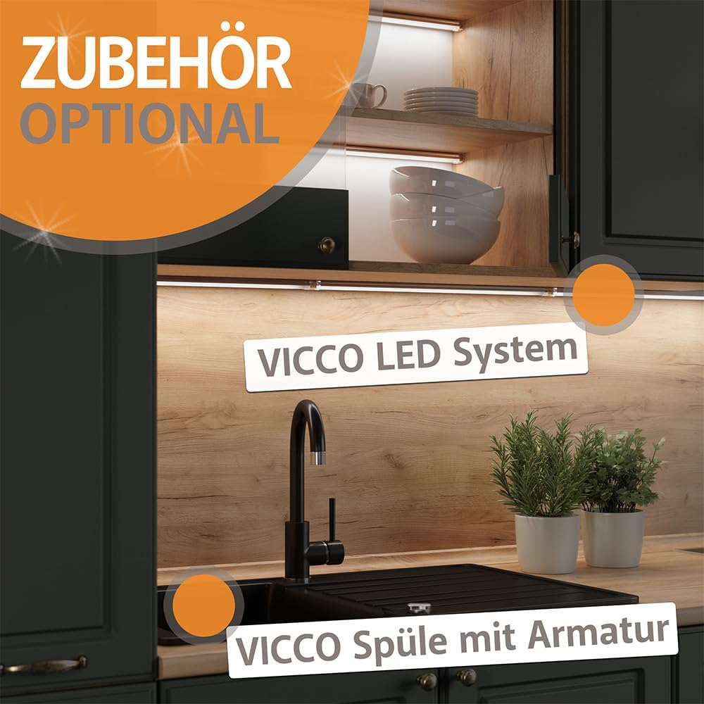 Vicco Singleküche R-Line, Artisan-Eiche/Goldkraft Eiche, 140 cm ohne Arbeitsplatte