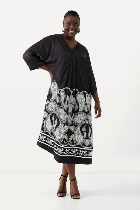 Maxikleid, Paisley-Print, V-Ausschnitt, 3/4-Fledermausärmel