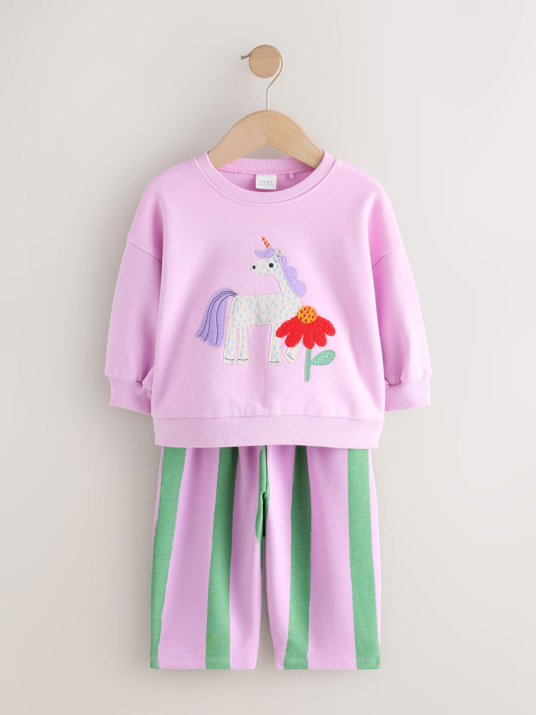 Roze gestreepte eenhoorn - Set van sweatshirt en joggingbroek met rechte wijde pijpen (3mnd -7jr)
