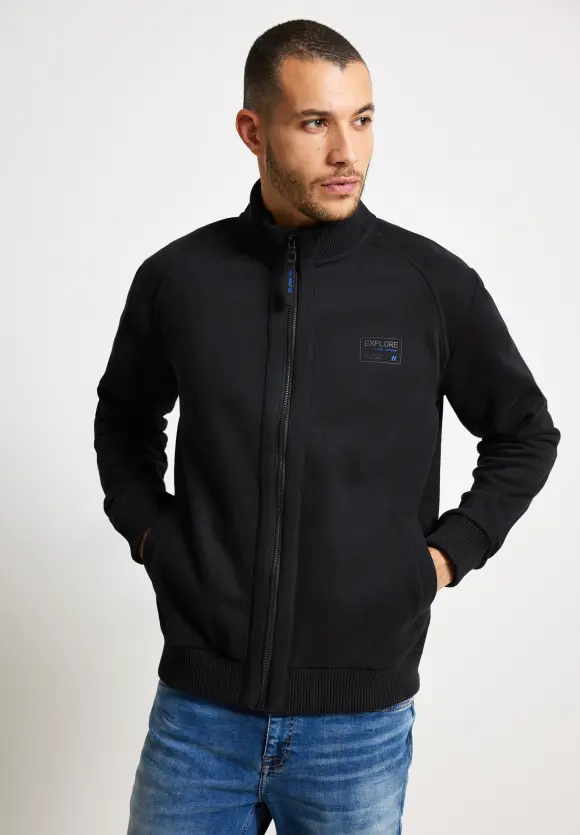 Sweatjacke mit Troyerkragen - Black