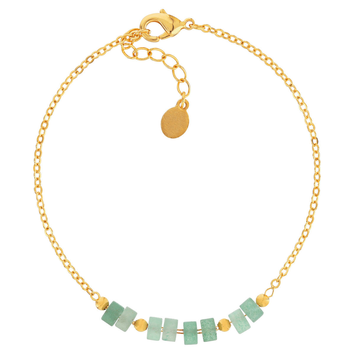 Bracelet plaqué or jaune quartzites verts 16 à 18 cm