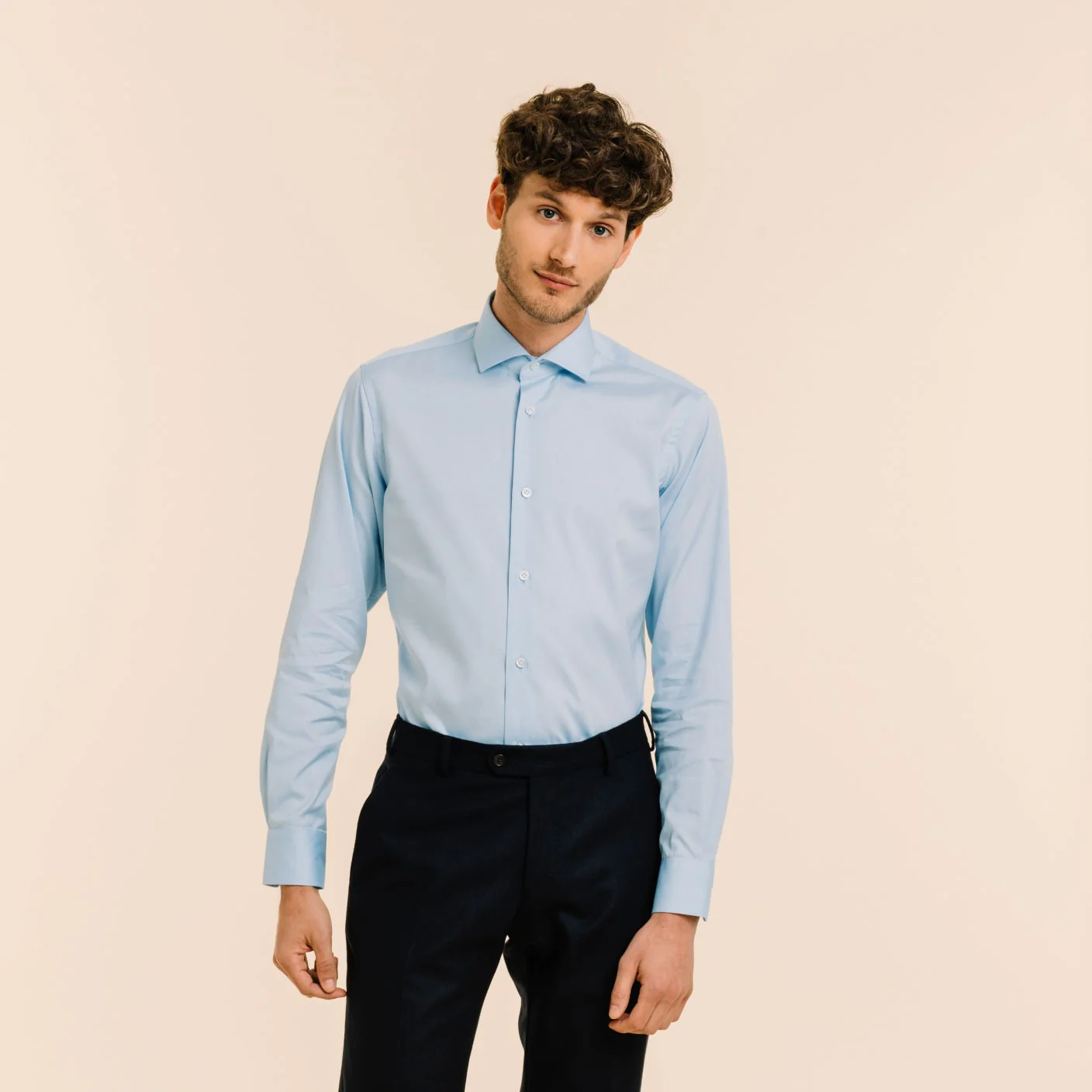 Premium blue double-twisted pinpoint shirt