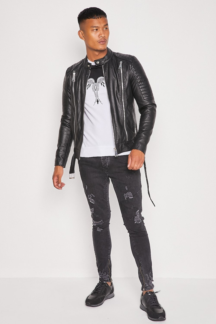 Sweat blanc/noir avec broderies noires