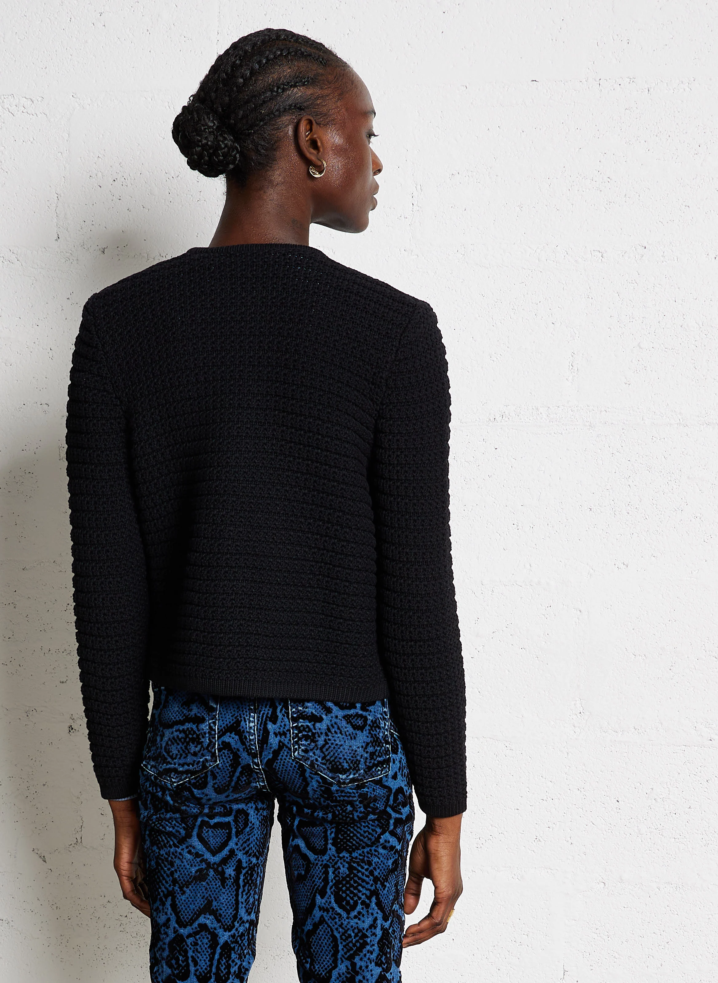 GASPARD - Gilet droit col rond en coton mélangé | Noir