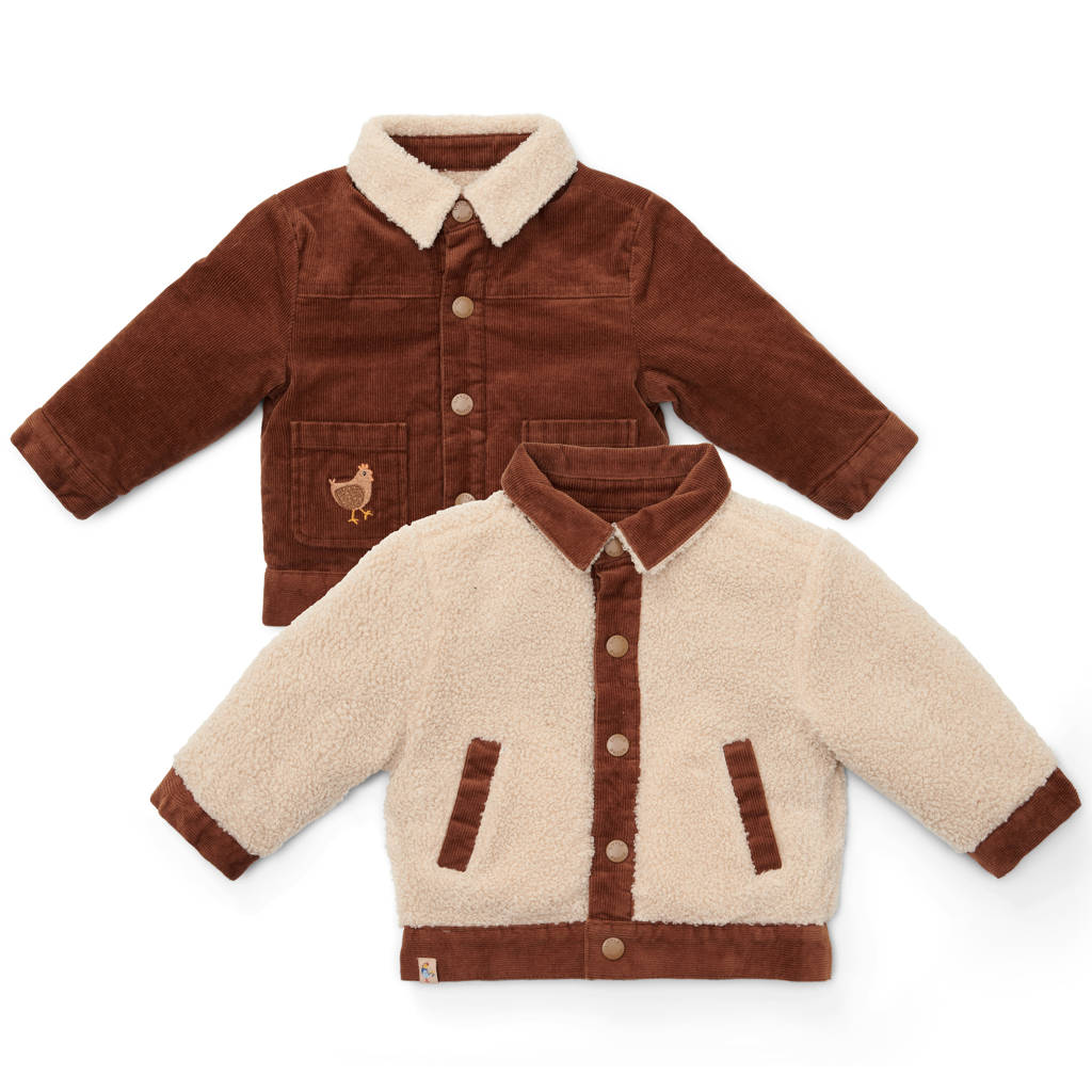 Little Dutch reversible tussenjas met teddy en corduroy bruin/ecru