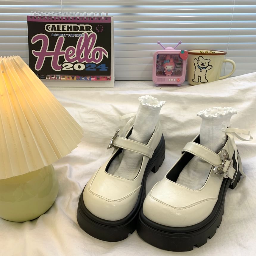 DURAC - Kunstleren Mary Jane Platform Schoenen met Vlindergesp