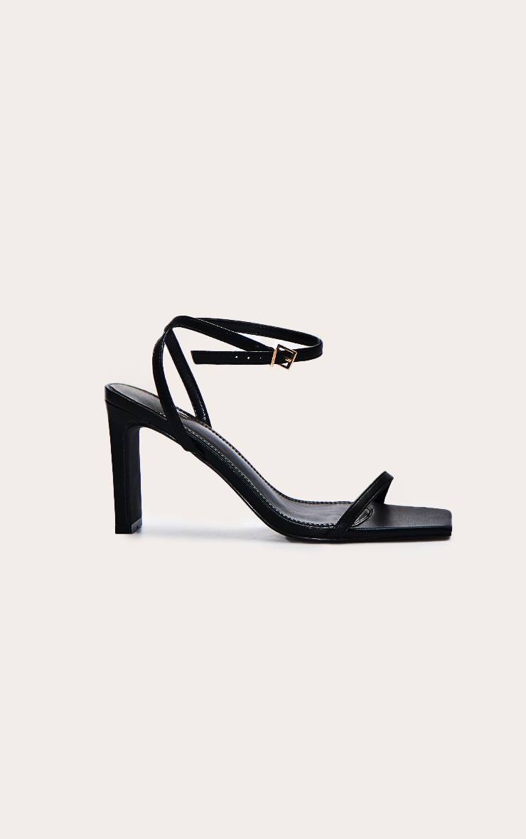 Noir Sandale Minimaliste À Bout Carré Et Talon Bloc Fin