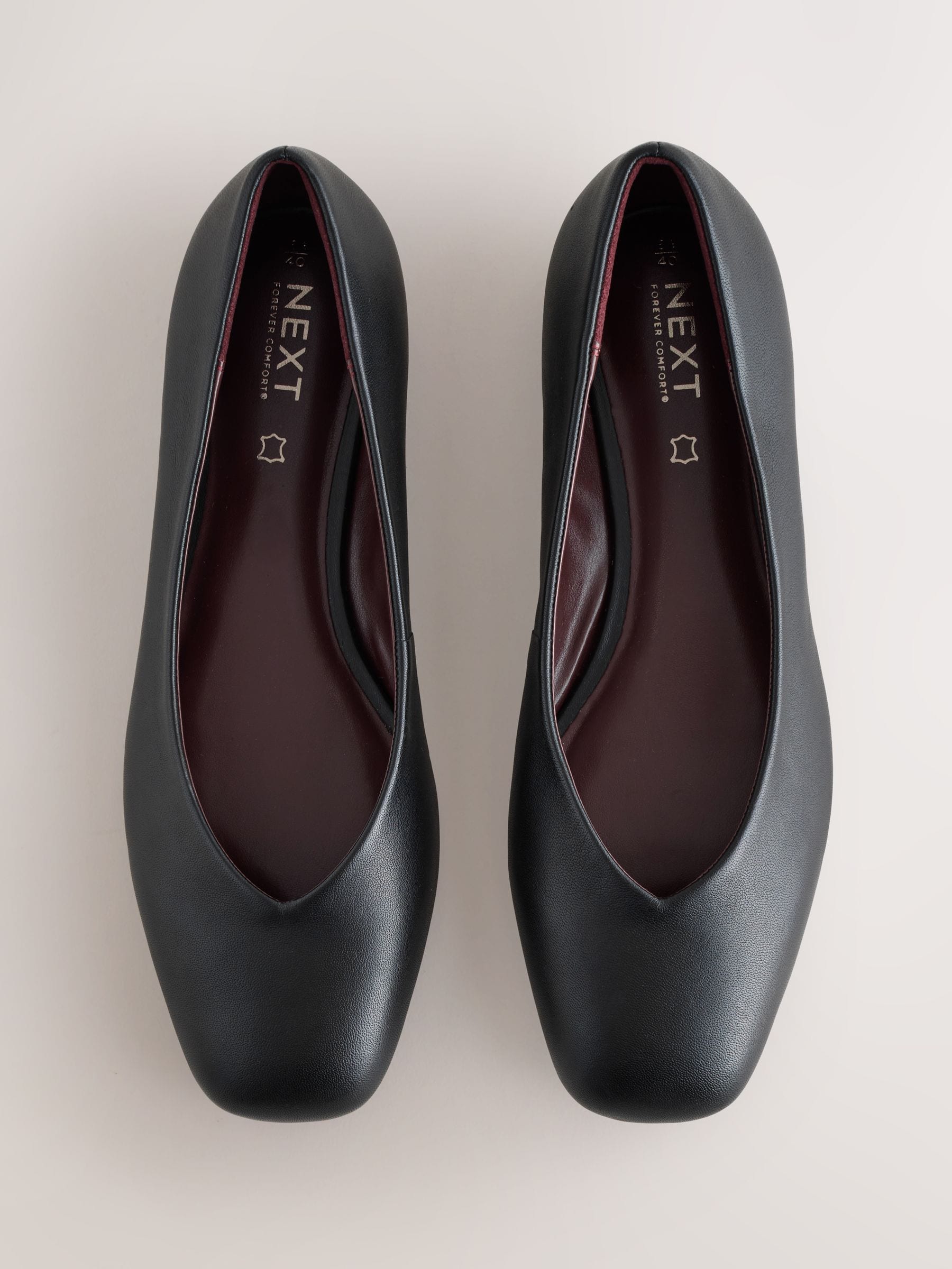 Zwart - Forever Comfort® Leather Square Toe Ballerina Flats