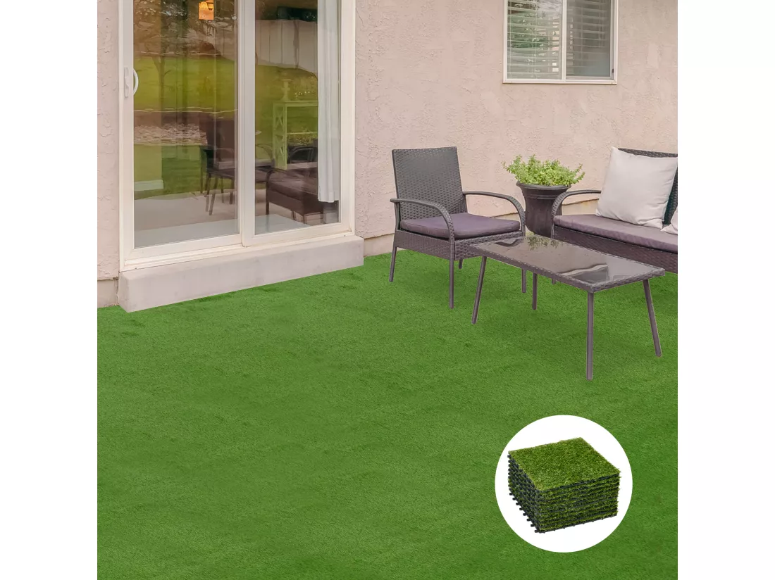 Gazon synthétique artificiel set de 10 dalles carreaux 30 x 30 cm épaisseur confort 3,5 cm à emboîter vert