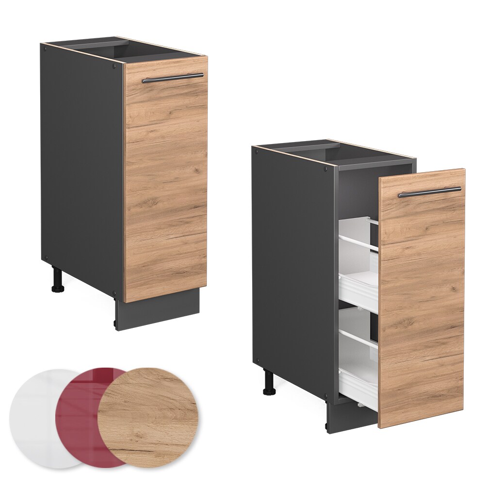 Vicco Apothekerunterschrank Küchenschrank Küchenmöbel Fame-Line Anthrazit Eiche modern 30 cm Küche Einbauküche Einschübe Aufbewahrung Küchenzeile