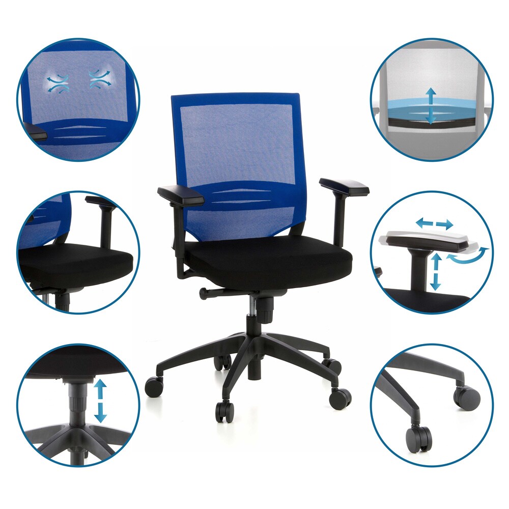 Profi Bürostuhl PORTO BASE Stoff/Netzstoff mit Armlehnen (höhenverstellbar) hjh OFFICE