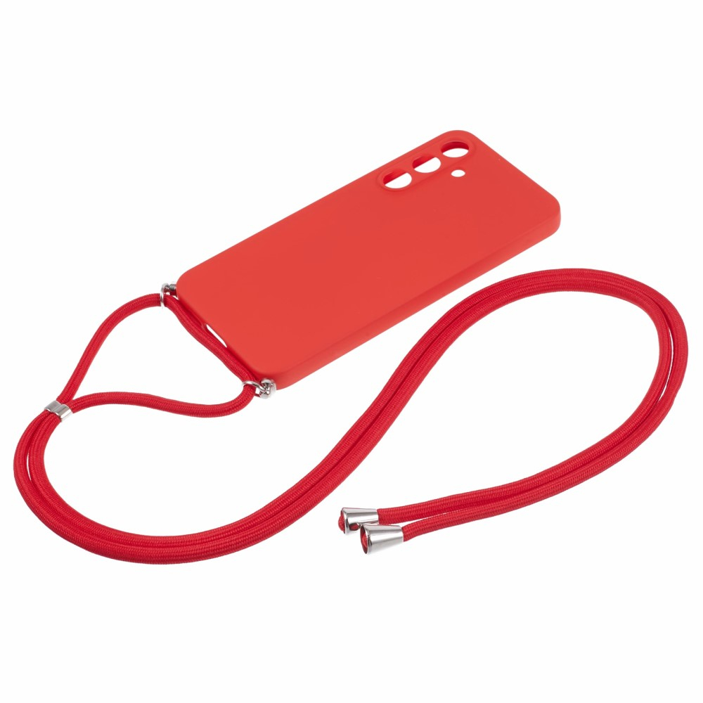 Samsung Galaxy A55 Necklace Gummi Case Hülle   Handykette (140cm) - Rot / Silber
