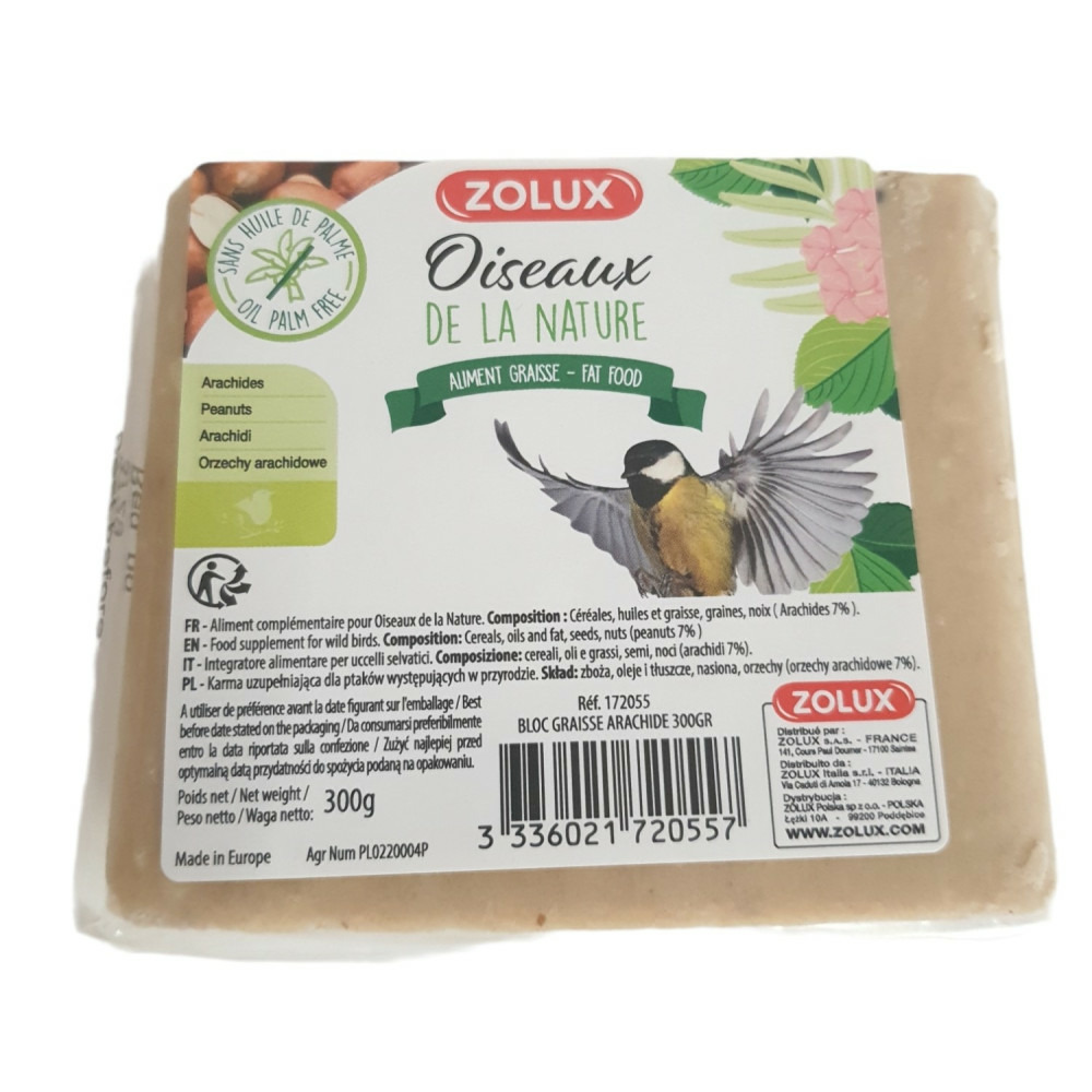 Bloc de graisse arachides 300 gr pour oiseaux de la nature
