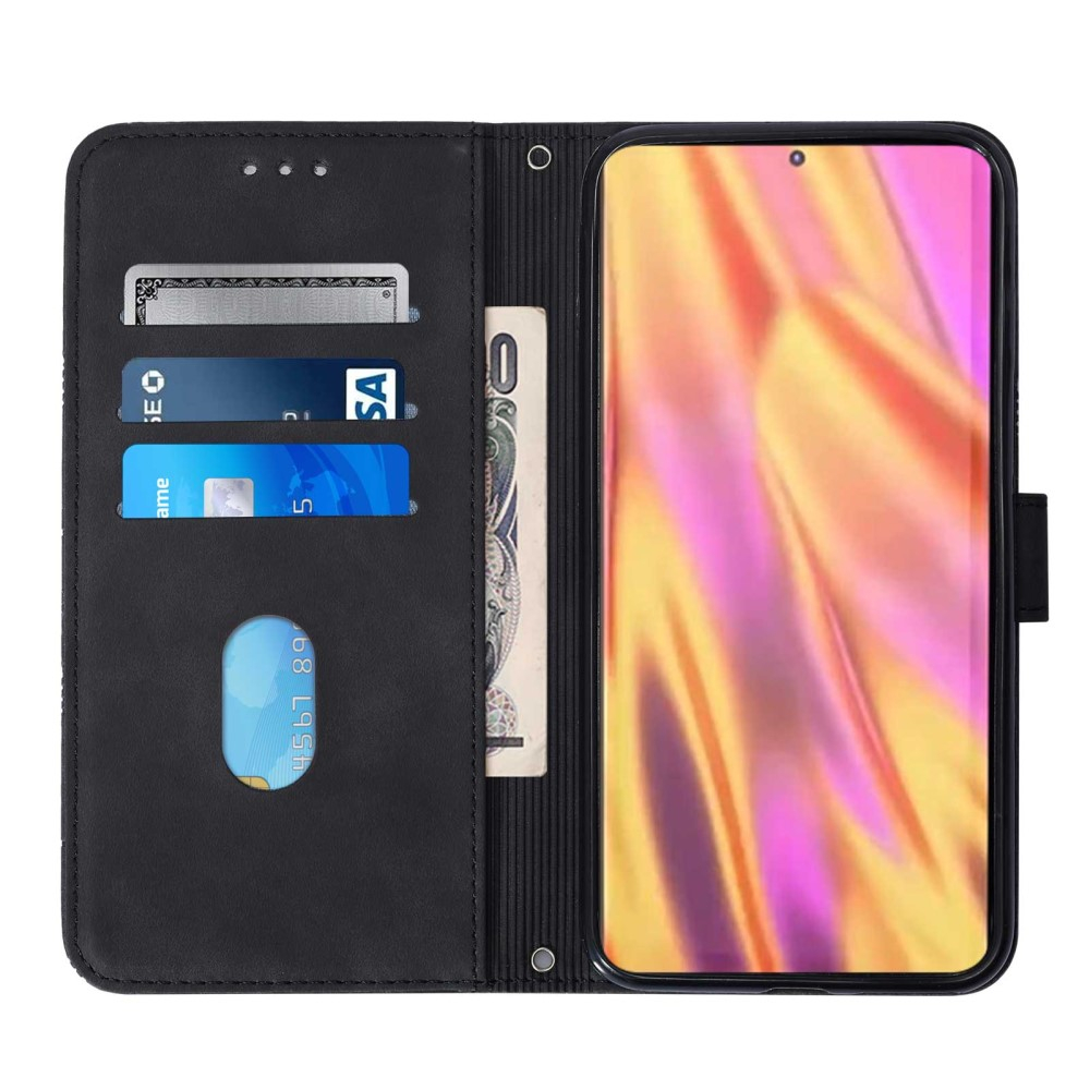 Samsung Galaxy S23 Ultra 5G Necklace Leder Tasche Flip Cover Geometrisches Imprint Muster - Schwarz