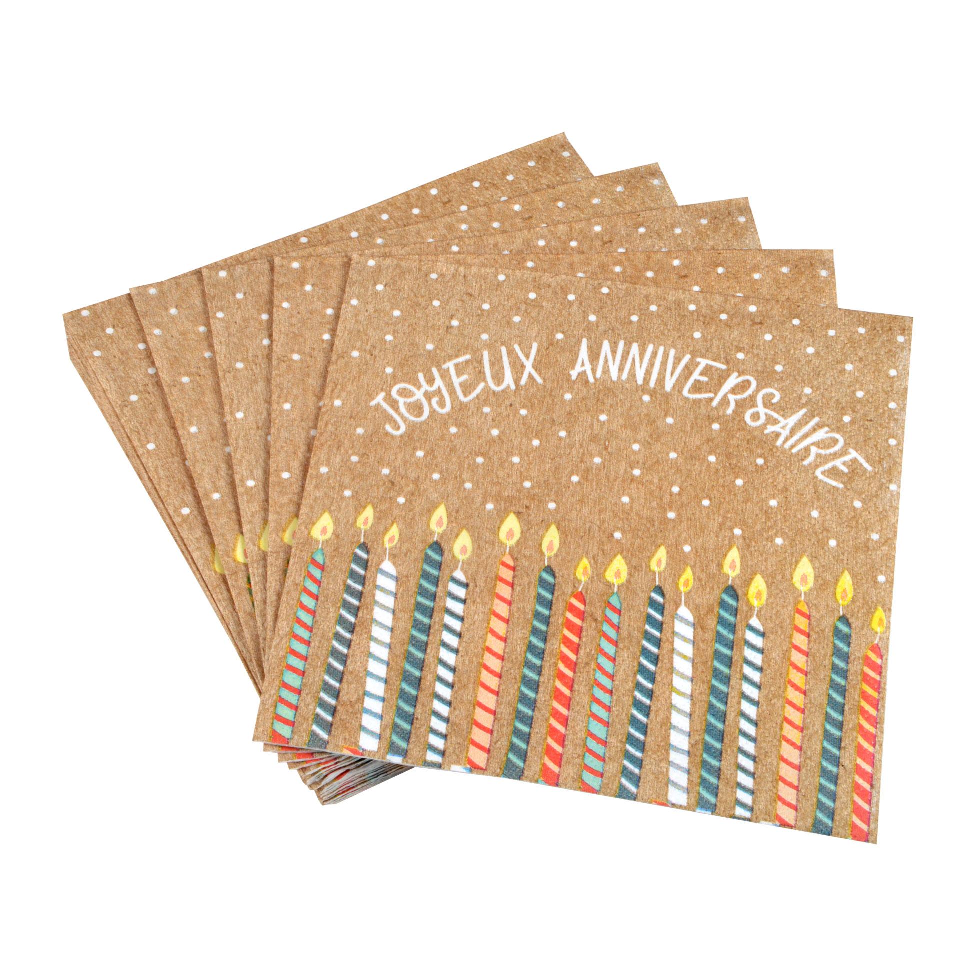 SET 20 SERVIETTES PAPIER 33X33CM ANNIVERSAIRE KRAFT