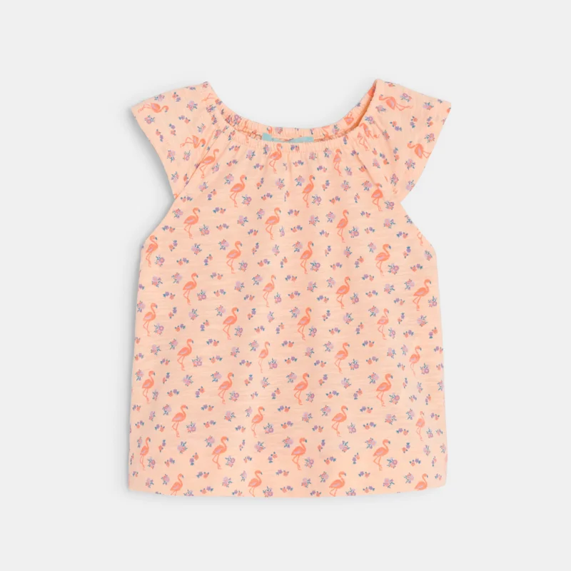 T-shirt flamant rose et short bébé fille Orange