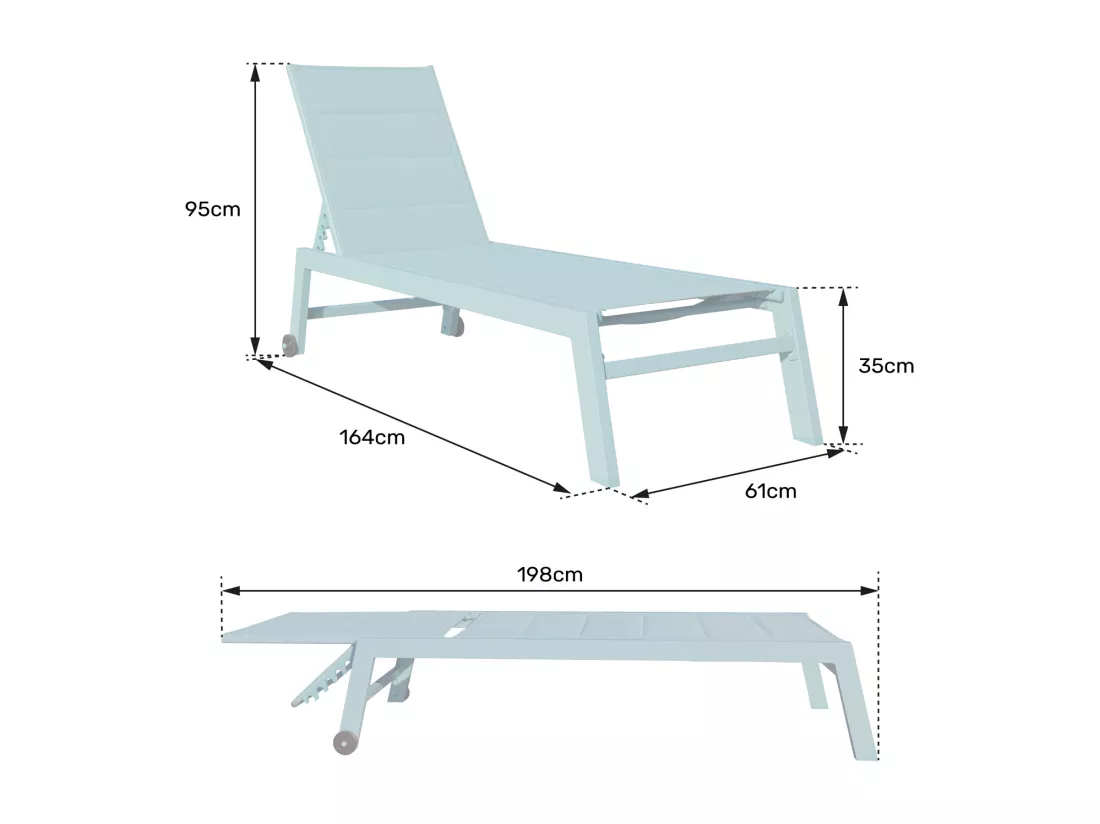 Bain de soleil BARBADOS en textilène bleu - aluminium blanc - HAPPY GARDEN