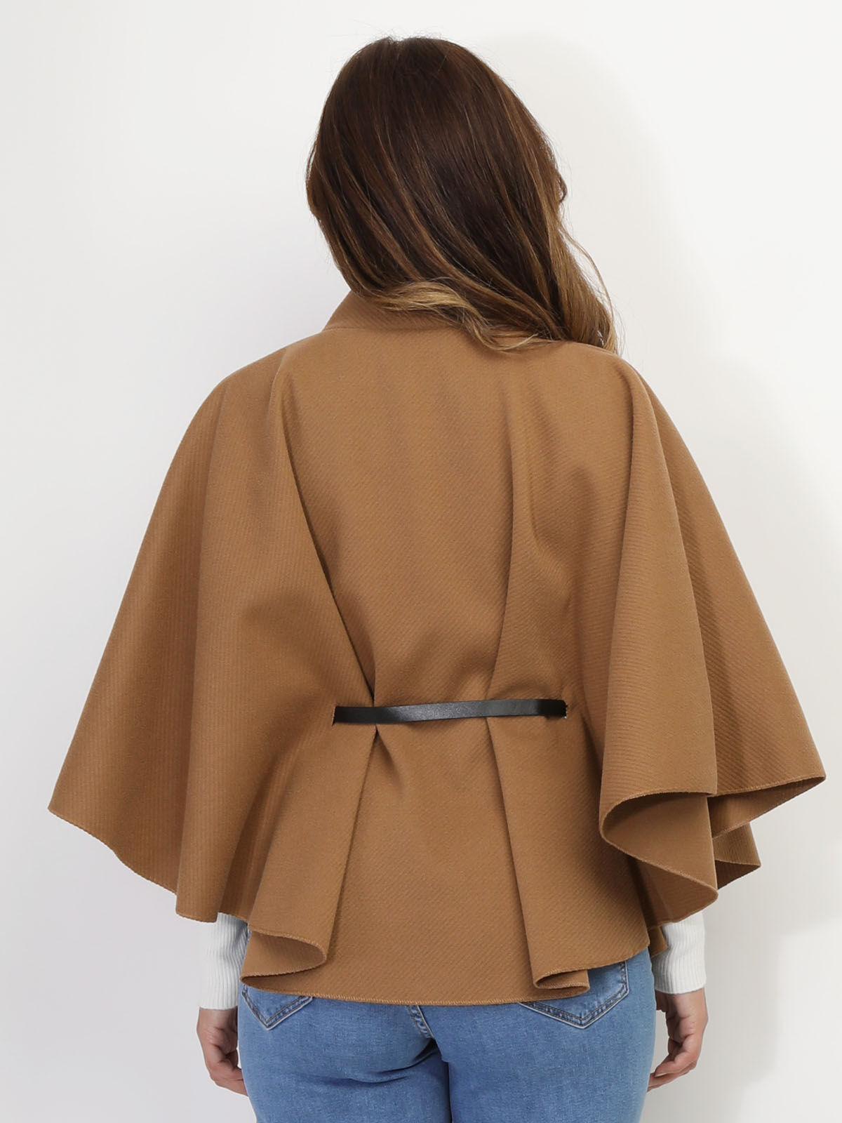 Cape ceinturée avec boutons- Camel