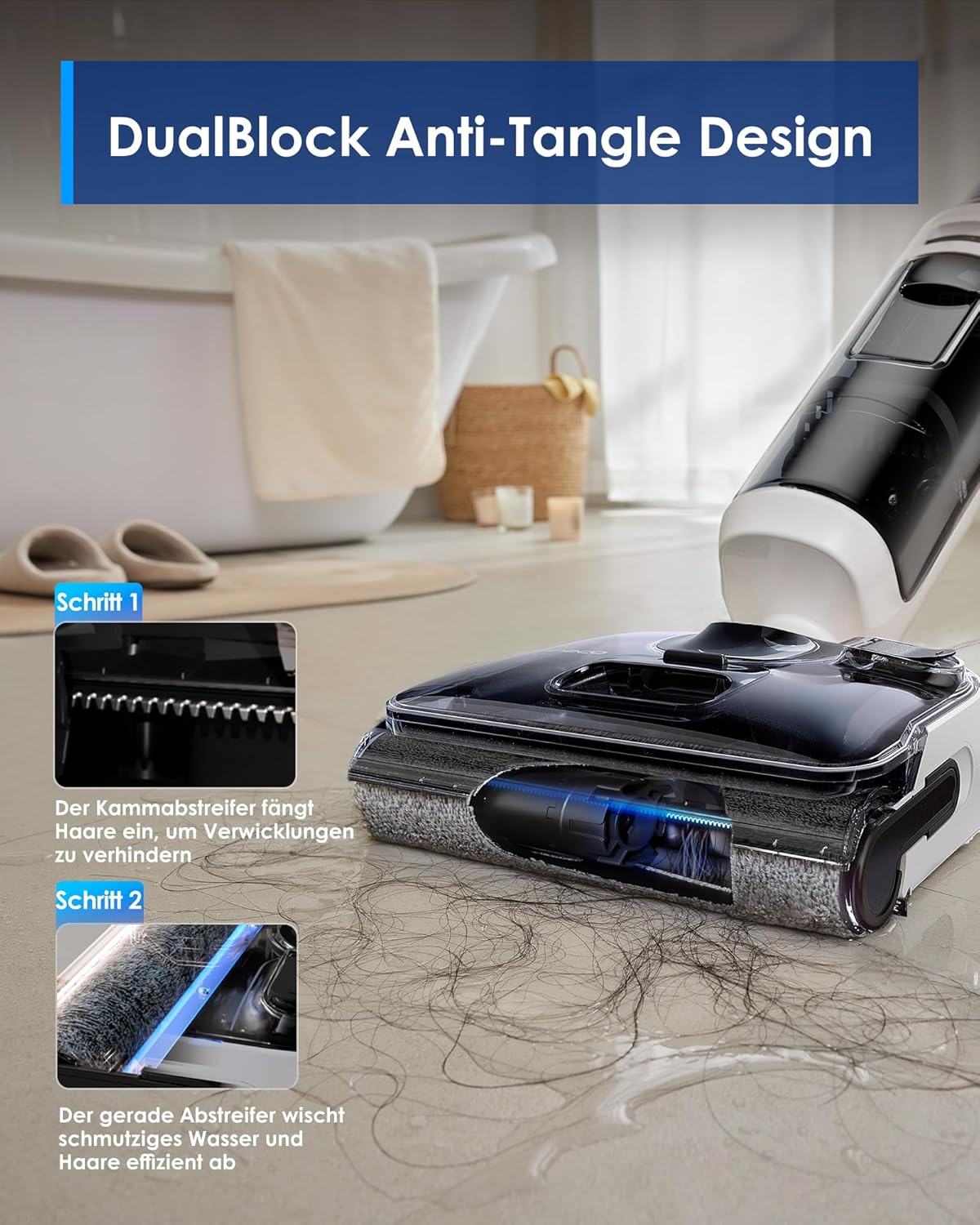 Tineco Floor ONE Switch S6 Stretch Nass Trockensauger, 180° Lay-Flat, Anti-Tangle, 85℃ Schnelltrocknend, 40min Nasssauger, 50min Staubsauger, 21kpa Doppelkante Reinigung des Ganze Haus & unter Möbeln