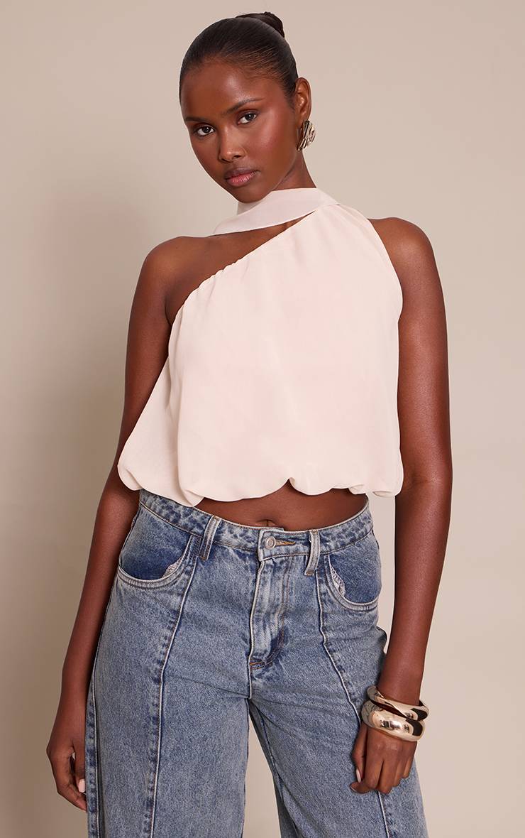 Crème Top En Mesh À Col Licou Avec Détail Foulard