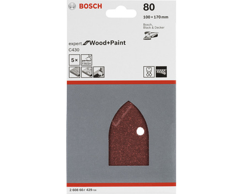 Schuurblad voor Bosch multischuurmachine, 95x135 mm, korrel 80, 5 stuks