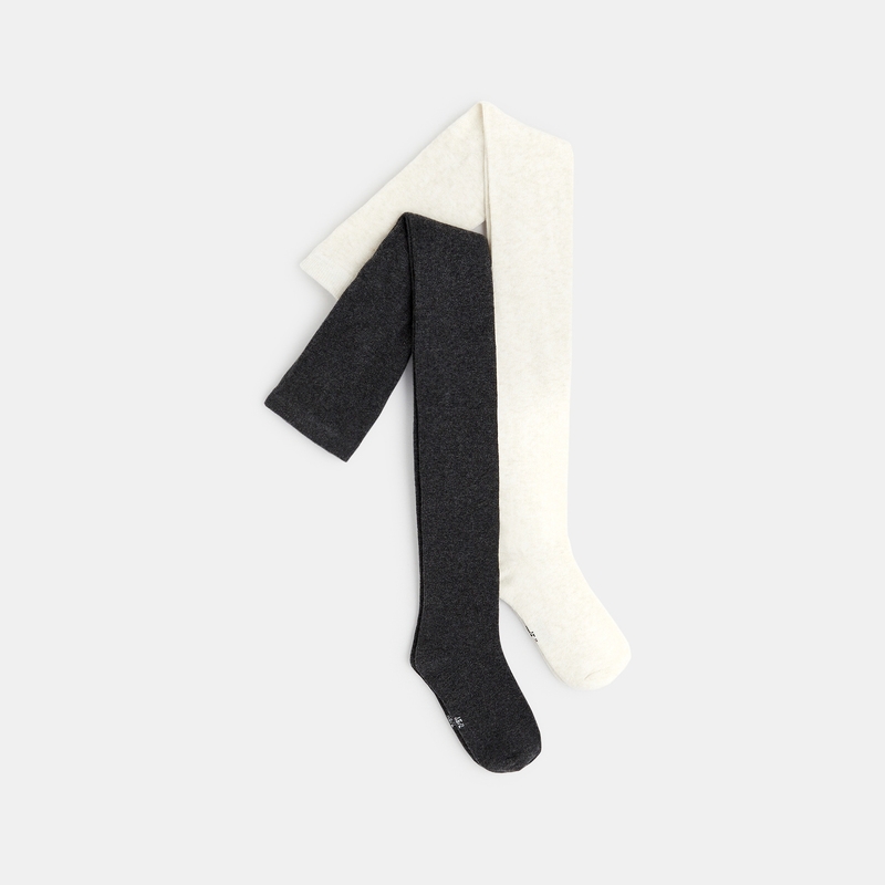 Collants chauds et chinés (lot de 2) beige fille