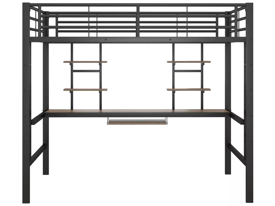 Lit mezzanine 140 x 200 cm - bureau et étagères - métal - noir