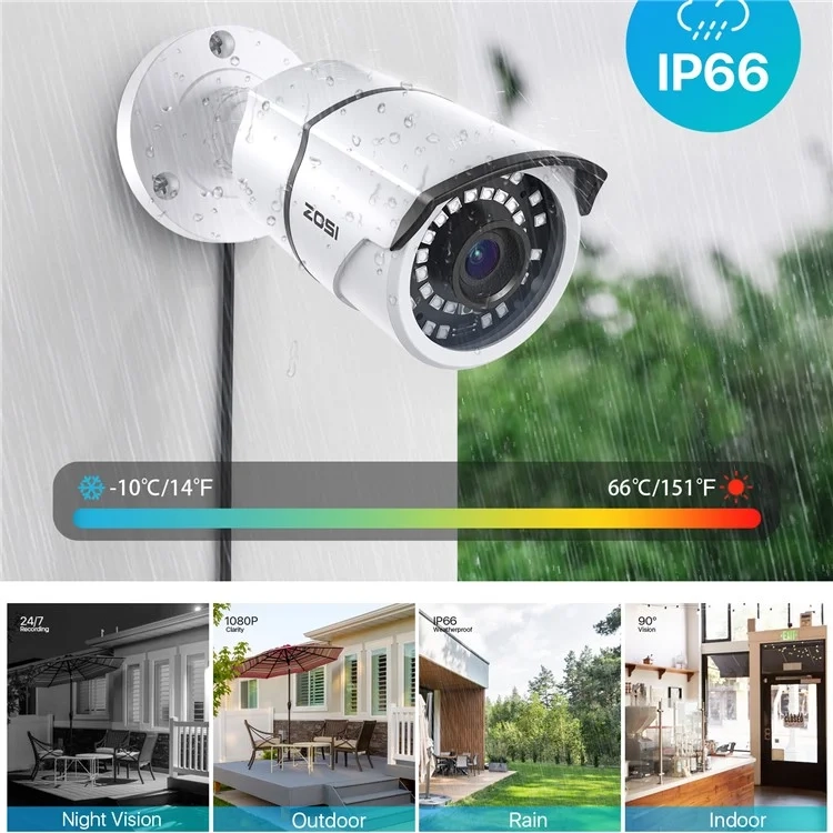 (2MP) ZG2612C Outdoor & Indoor HD-TVI WiFi Sicherheitskamera 1080p Full HD mit Nachtsichtfunktion und 3D-DNR  (IP66) - Weiss