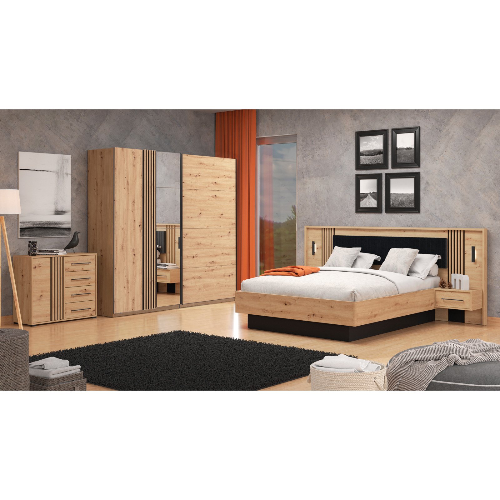 Schrank Ascalon Dekor Artisan Eiche 220 x 217 x 61.5 cm, mit Spiegel