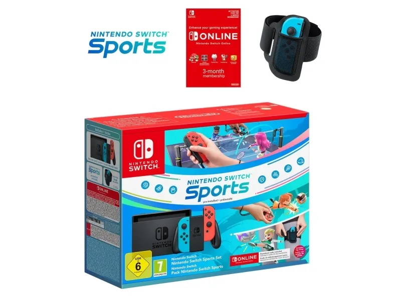 Nintendo Switch - Spilkonsol - Full HD - neonblå/neonrød - Nintendo Switch Sports - med Nintendo Switch Sports Set
