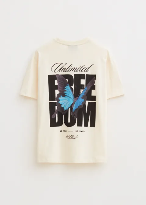 T-shirt met print freedom geel (GEE.VA)