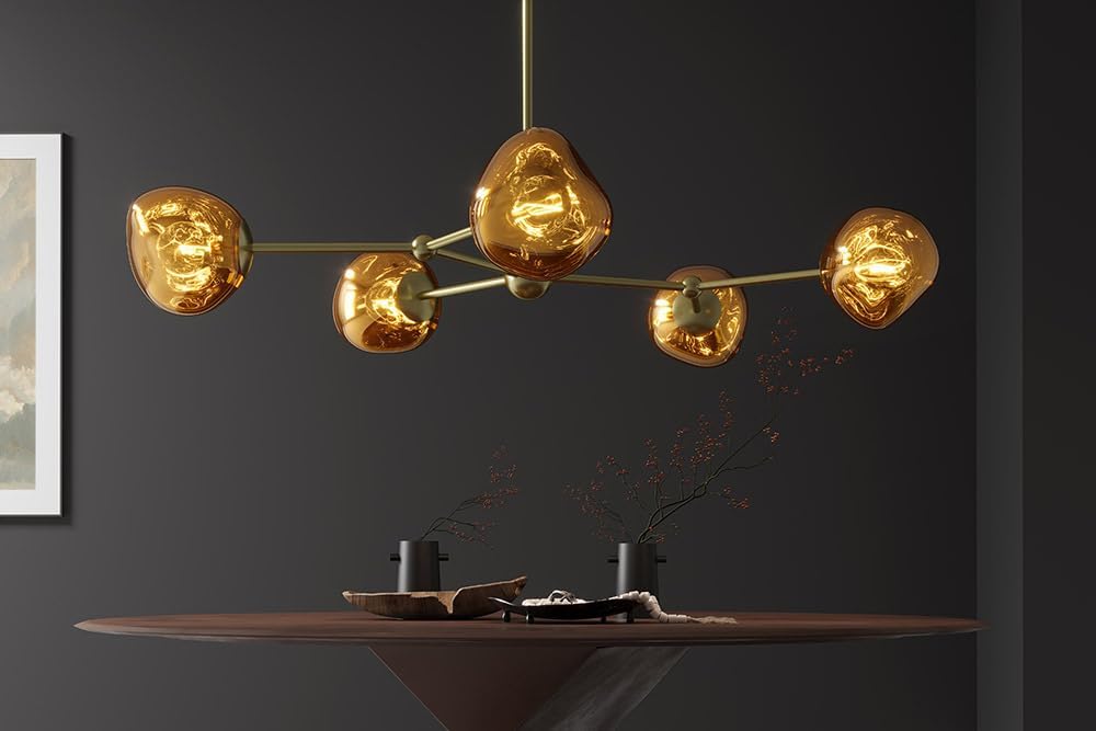 invicta INTERIOR Design Hängelampe Liquid Diamond - 100cm - Gold - Deckenlampe aus Glas & Stahl, fünf Kugelleuchten