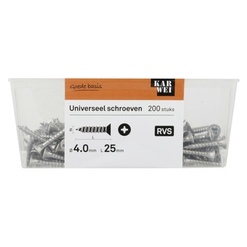 KARWEI unischroef platkop rvs 4x25 mm (200 stuks)
